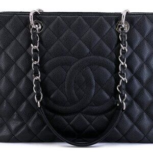 Chanel Black Quilted Caviar Grand Shopper Tote GST Silver Hardware